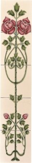 Rose and Bud Raised Line 5-tile Set on Country White , 152 x 152 x 7 per tile