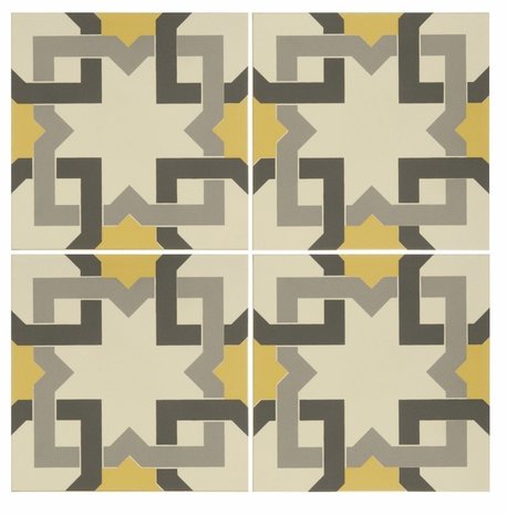 Ottoman Summer Yellow, Light Grey and Dark Grey on White, 151 x 151 x 9